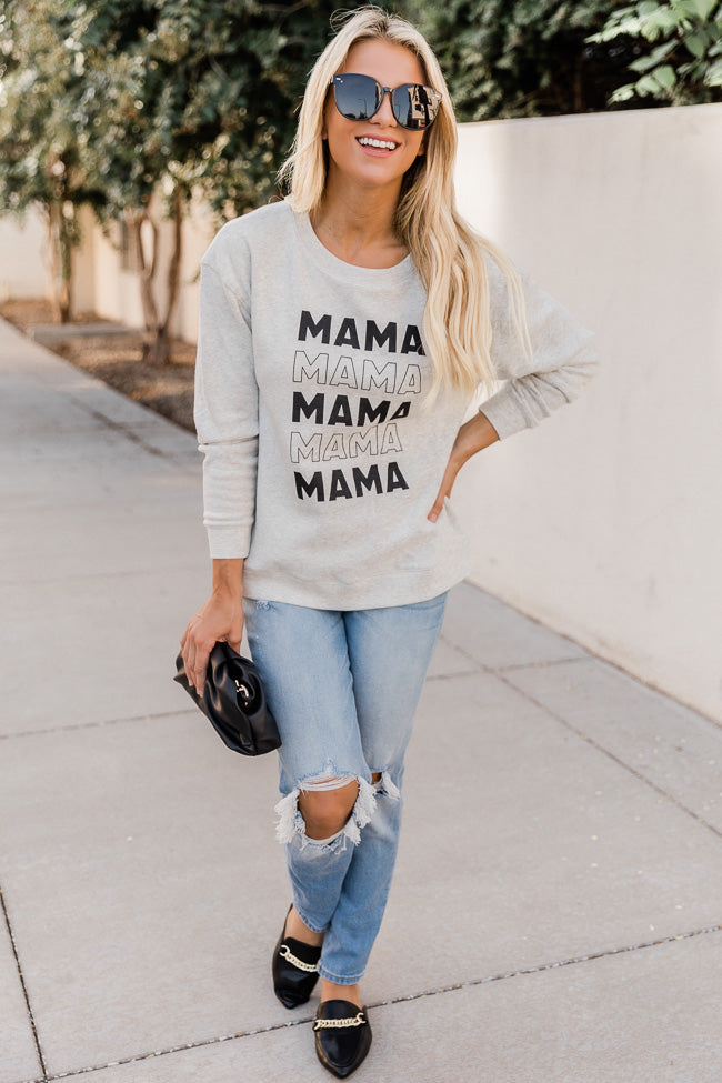 Mama Multi Heather Sand Graphic Sweatshirt New ⌛ Pink Lily Mama Multi Heather Sand Graphic Sweatshirt ⭐ -Tees Shop