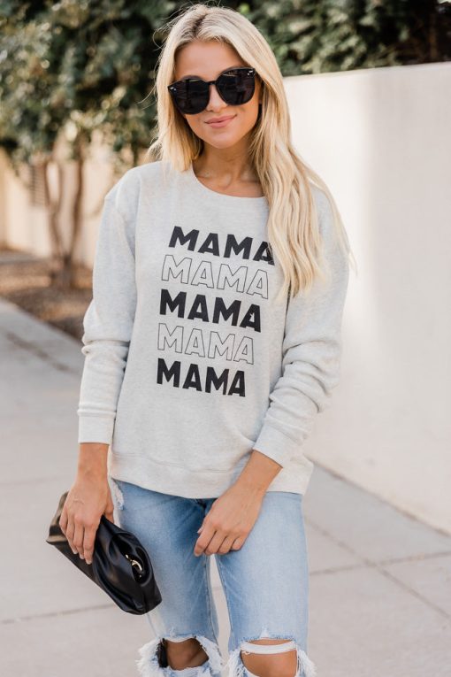 New ⌛ Pink Lily Mama Multi Heather Sand Graphic Sweatshirt ⭐ -Tees Shop