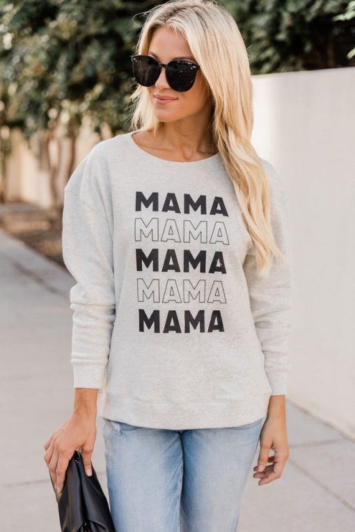 New ⌛ Pink Lily Mama Multi Heather Sand Graphic Sweatshirt ⭐ -Tees Shop
