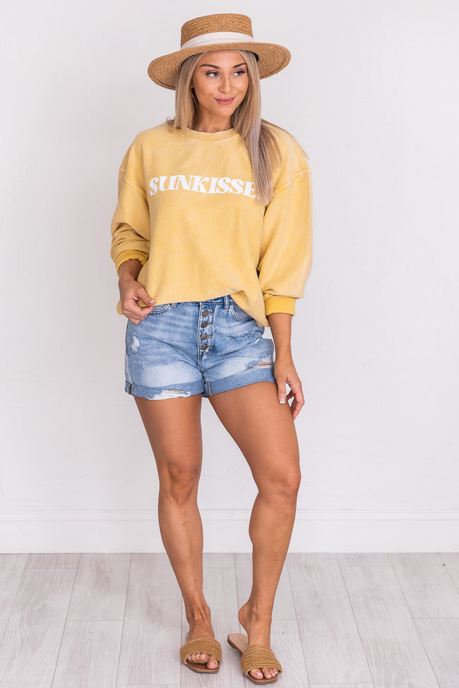Hot Sale 🤩 Pink Lily Sunkissed Gold Corded Graphic Sweatshirt 🛒 -Tees Shop