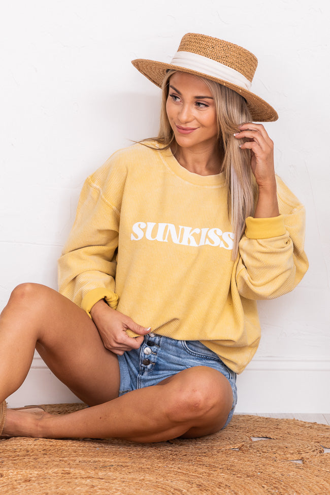 Hot Sale 🤩 Pink Lily Sunkissed Gold Corded Graphic Sweatshirt 🛒 -Tees Shop