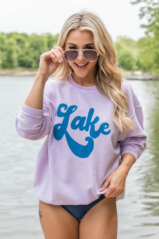 Hot Sale 🎉 Pink Lily Lake Script Lilac Corded Graphic Sweatshirt 😀 -Tees Shop