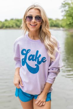 Hot Sale 🎉 Pink Lily Lake Script Lilac Corded Graphic Sweatshirt 😀 -Tees Shop I173776 lakescriptcordedlilac 180954 errandstorunblue 166412 takingaroadtrip 1 650x