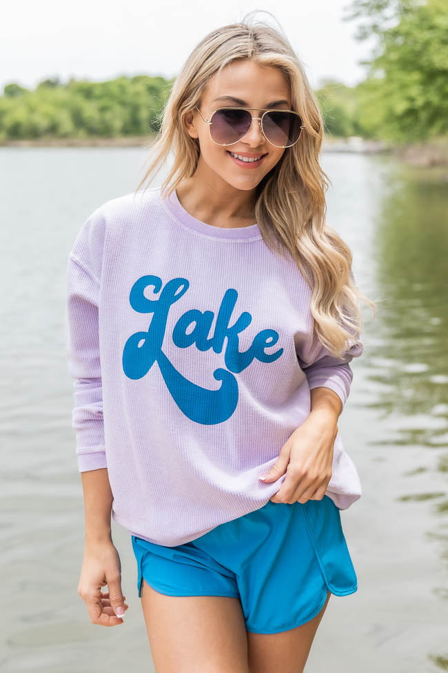 Hot Sale 🎉 Pink Lily Lake Script Lilac Corded Graphic Sweatshirt 😀 -Tees Shop