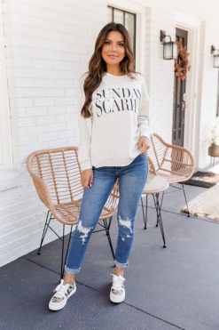Buy 🌟 Pink Lily Sunday Scaries Heather Sand Graphic Sweatshirt 😀 -Tees Shop J172978 173356 stella 177022 jody 3 650x