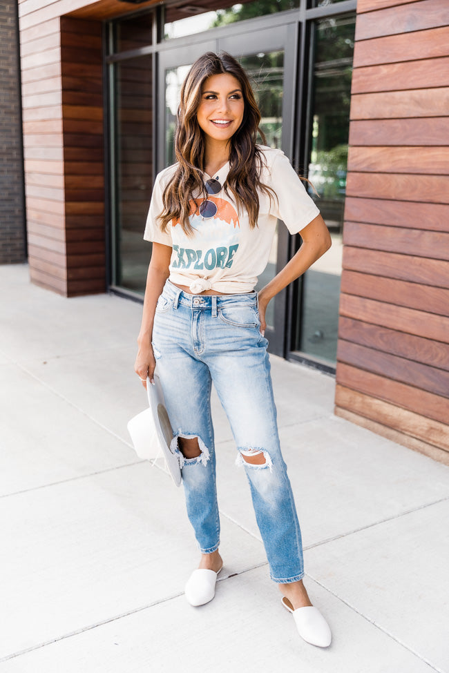 Deals 👍 Pink Lily Explore Cream Graphic Tee ❤️ -Tees Shop