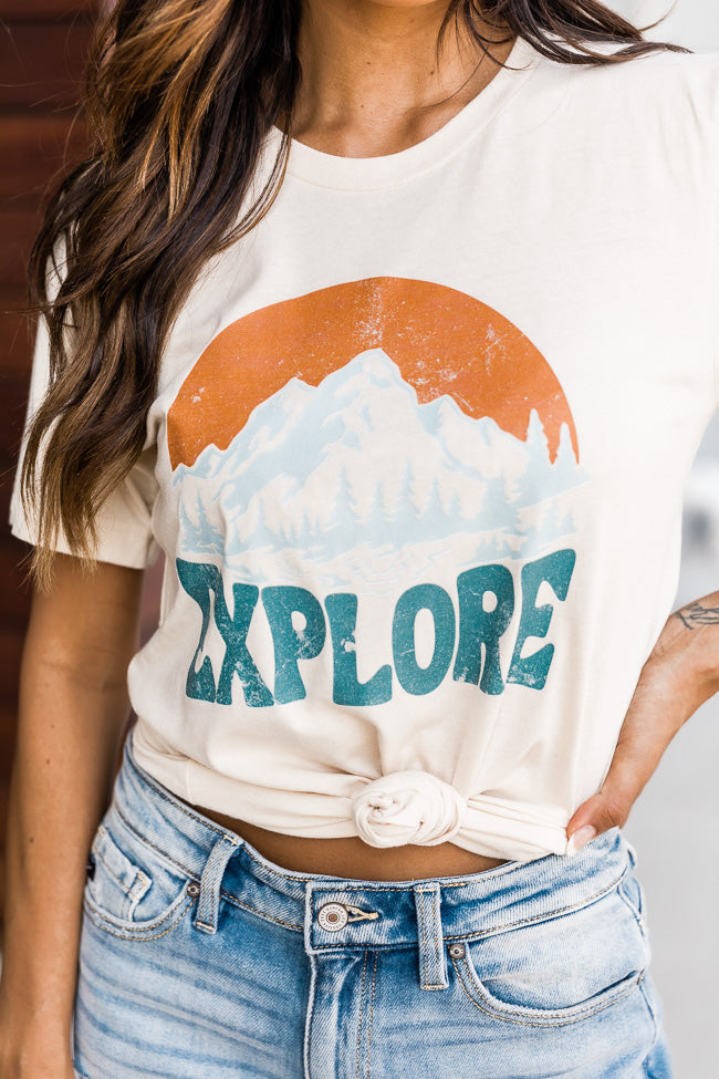 Deals 👍 Pink Lily Explore Cream Graphic Tee ❤️ -Tees Shop