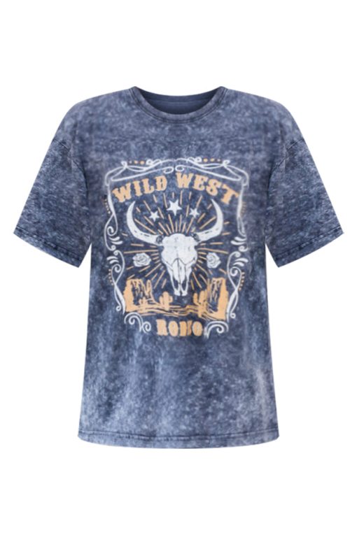 Best Pirce 👏 Pink Lily Longhorn Black Acid Wash Oversized Graphic Tee ❤️ -Tees Shop