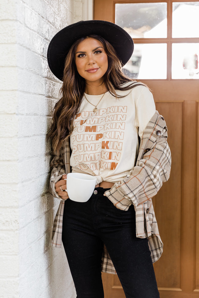 Promo 😀 Pink Lily Pumpkin Multi Cream Graphic Tee ⭐ -Tees Shop