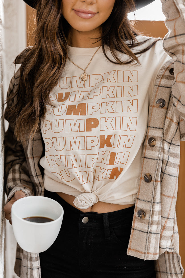 Promo 😀 Pink Lily Pumpkin Multi Cream Graphic Tee ⭐ -Tees Shop