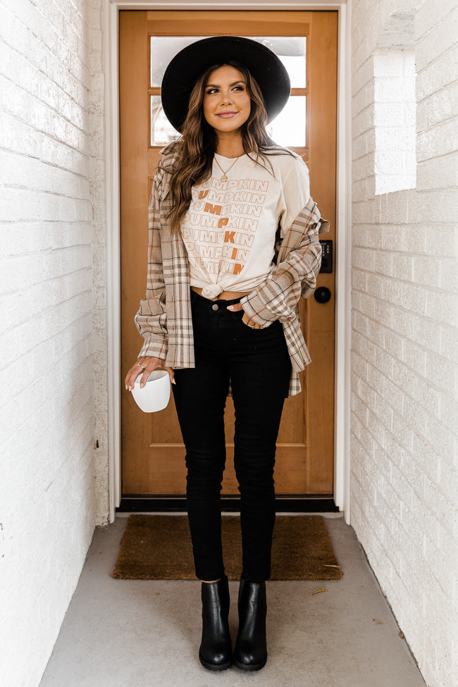 Promo 😀 Pink Lily Pumpkin Multi Cream Graphic Tee ⭐ -Tees Shop