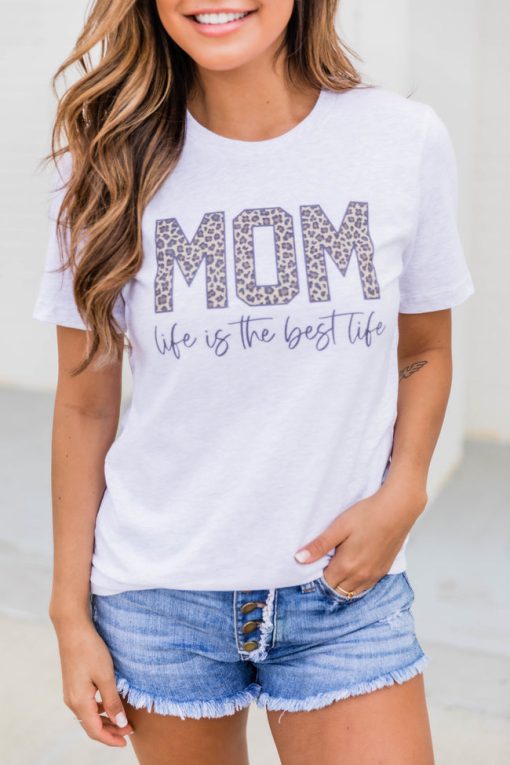 Top 10 😍 Pink Lily Mom Life Is The Best Life Animal Print Graphic Ash Tee 🧨 -Tees Shop