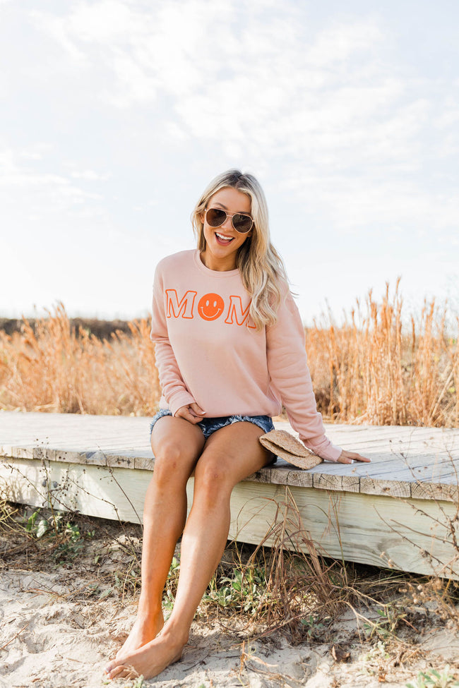 Mom Smiley Peach Graphic Sweatshirt Best Pirce β Pink Lily Mom Smiley Peach Graphic Sweatshirt π -Tees Shop