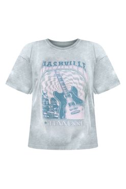 Buy ✨ Pink Lily Nashville Sage Acid Wash Rolled Sleeve Graphic Tee 🧨 -Tees Shop NashvilleSageAcidWashRolledSleeveGraphicTee 650x