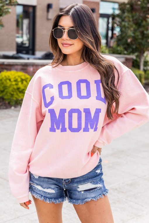 Cheap 🔔 Pink Lily Cool Mom Pink Corded Graphic Sweatshirt 🥰 -Tees Shop