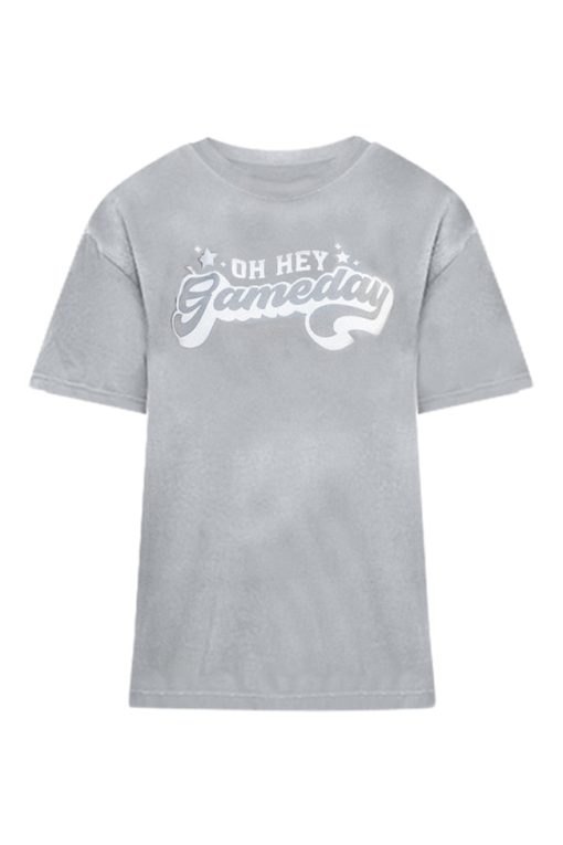 Deals 🎁 Pink Lily Oh Hey Game Day Grey Graphic Tee 🔥 -Tees Shop