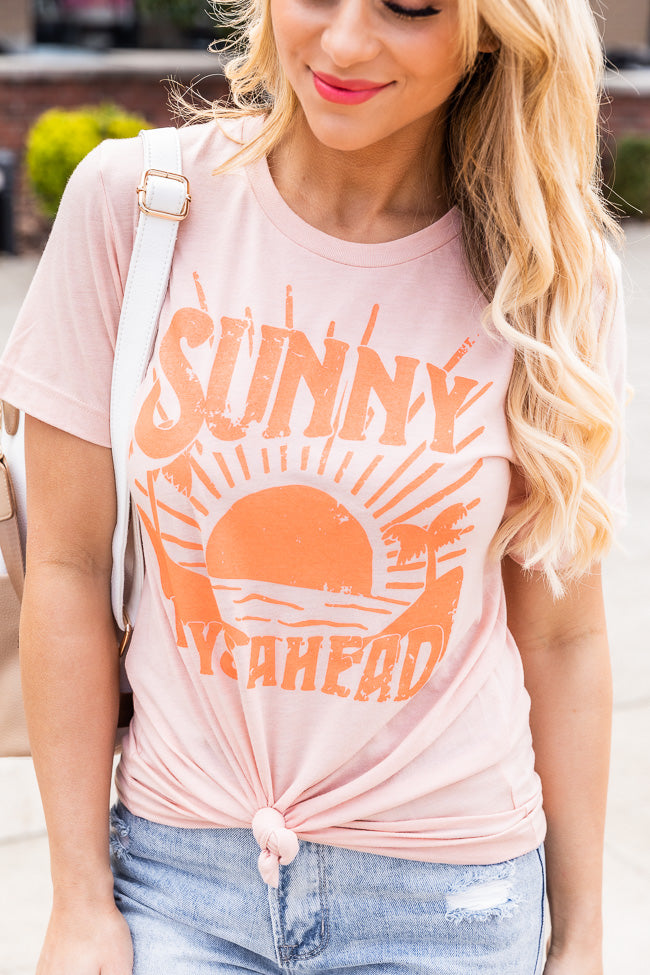 Buy 💯 Pink Lily Sunny Days Ahead Graphic Heather Peach Tee 🔔 -Tees Shop