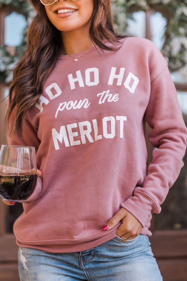 Buy ⭐ Pink Lily Ho Ho Ho Pour The Merlot Mauve Graphic Sweatshirt 🔔 -Tees Shop