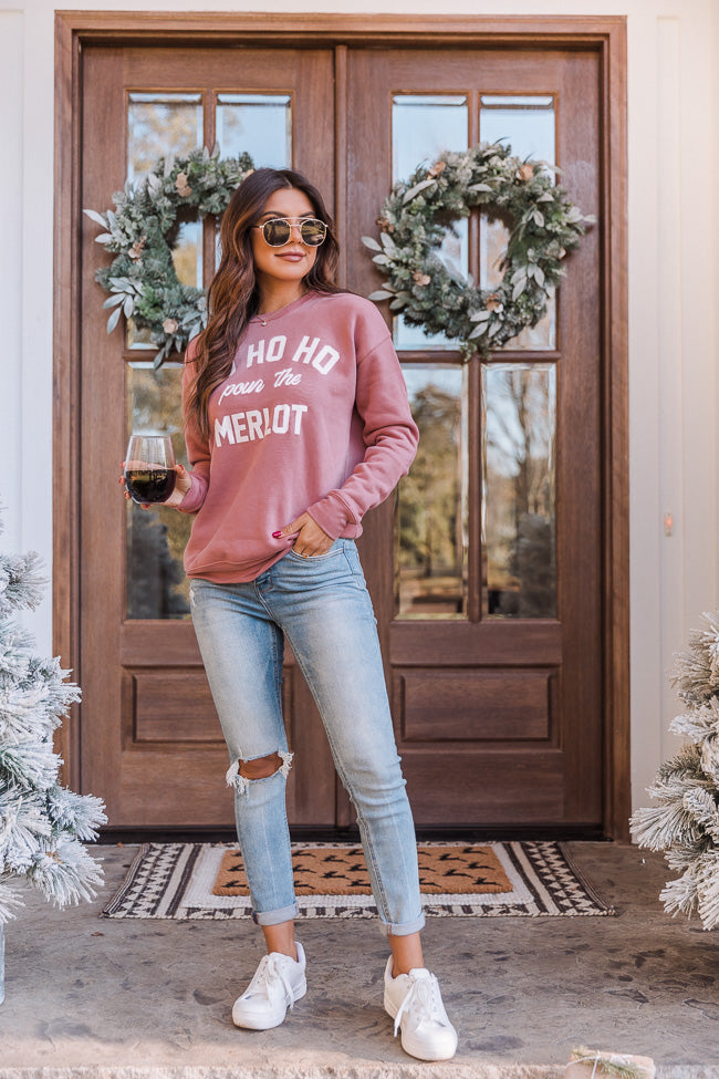 Buy ⭐ Pink Lily Ho Ho Ho Pour The Merlot Mauve Graphic Sweatshirt 🔔 -Tees Shop