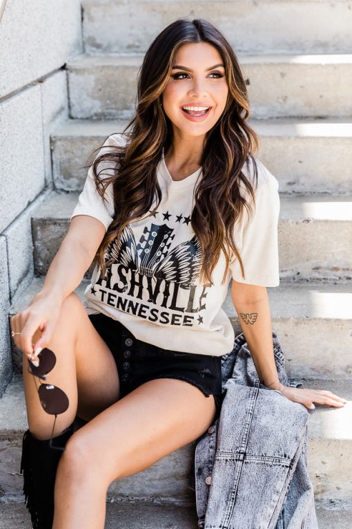 Coupon 😍 Pink Lily Nashville Wings Cream Graphic Tee 💯 -Tees Shop