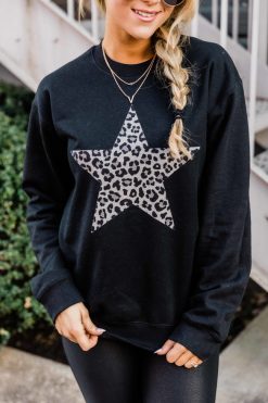 Buy ⌛ Pink Lily Animal Print Star Black Graphic Sweatshirt ❤️ -Tees Shop ZZZZ1170 14112 650x