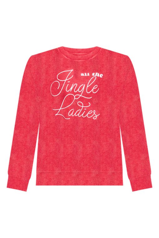 Brand new 😉 Pink Lily All The Jingle Ladies Red Corded Graphic Sweatshirt 💯 -Tees Shop all the jingle ladies red corded graphic