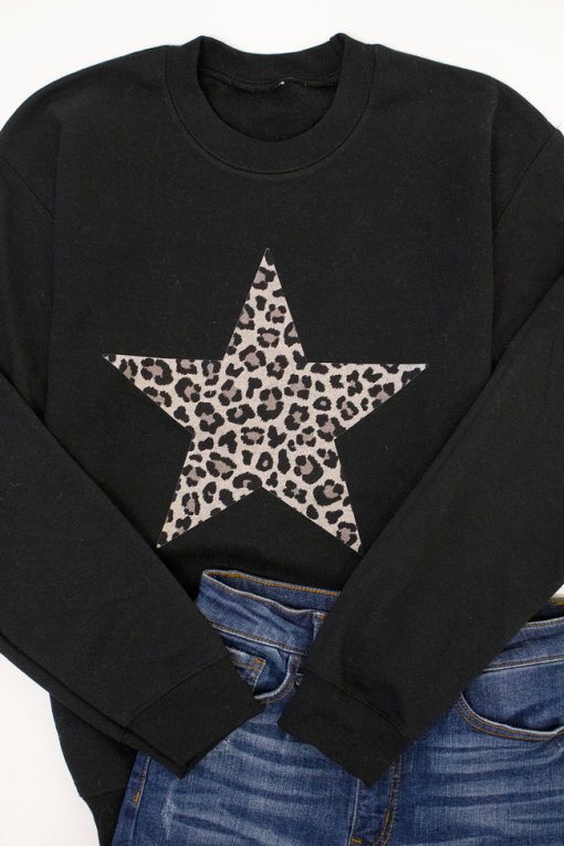 Buy ⌛ Pink Lily Animal Print Star Black Graphic Sweatshirt ❤️ -Tees Shop