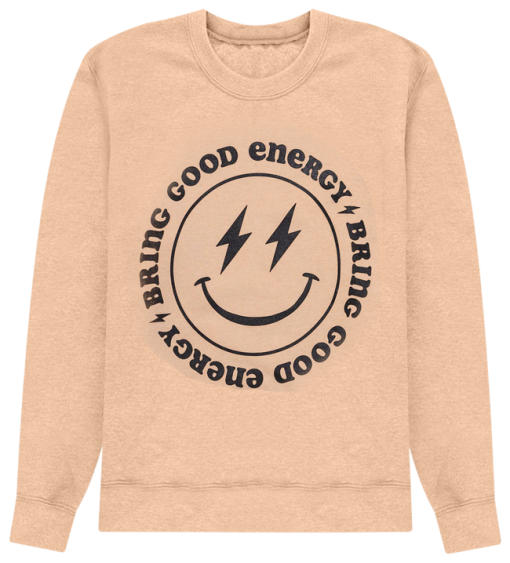 Brand new 🤩 Pink Lily Bring Good Energy Gold Graphic Sweatshirt 🎁 -Tees Shop bring good energy gold graphic