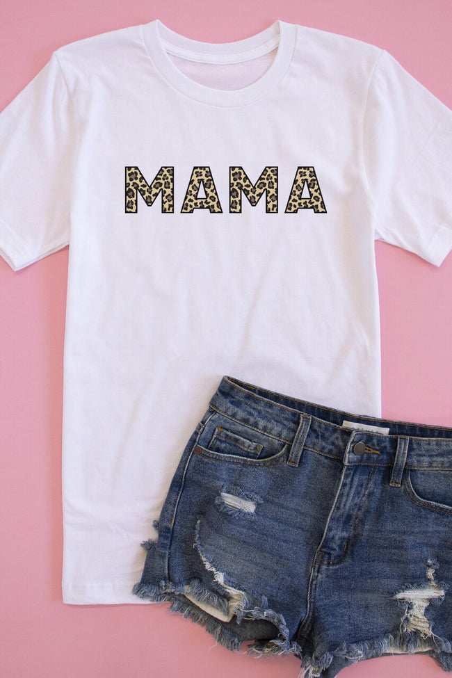 Mama Animal Print Tee White Cheap 🔥 Pink Lily Mama Animal Print Tee White 🥰 -Tees Shop